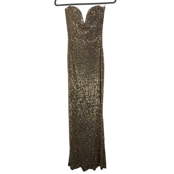 Nookie Lumiere Gown Sequined Embellished Strapless Evening Formal Party Gold SM - Picture 4 of 12